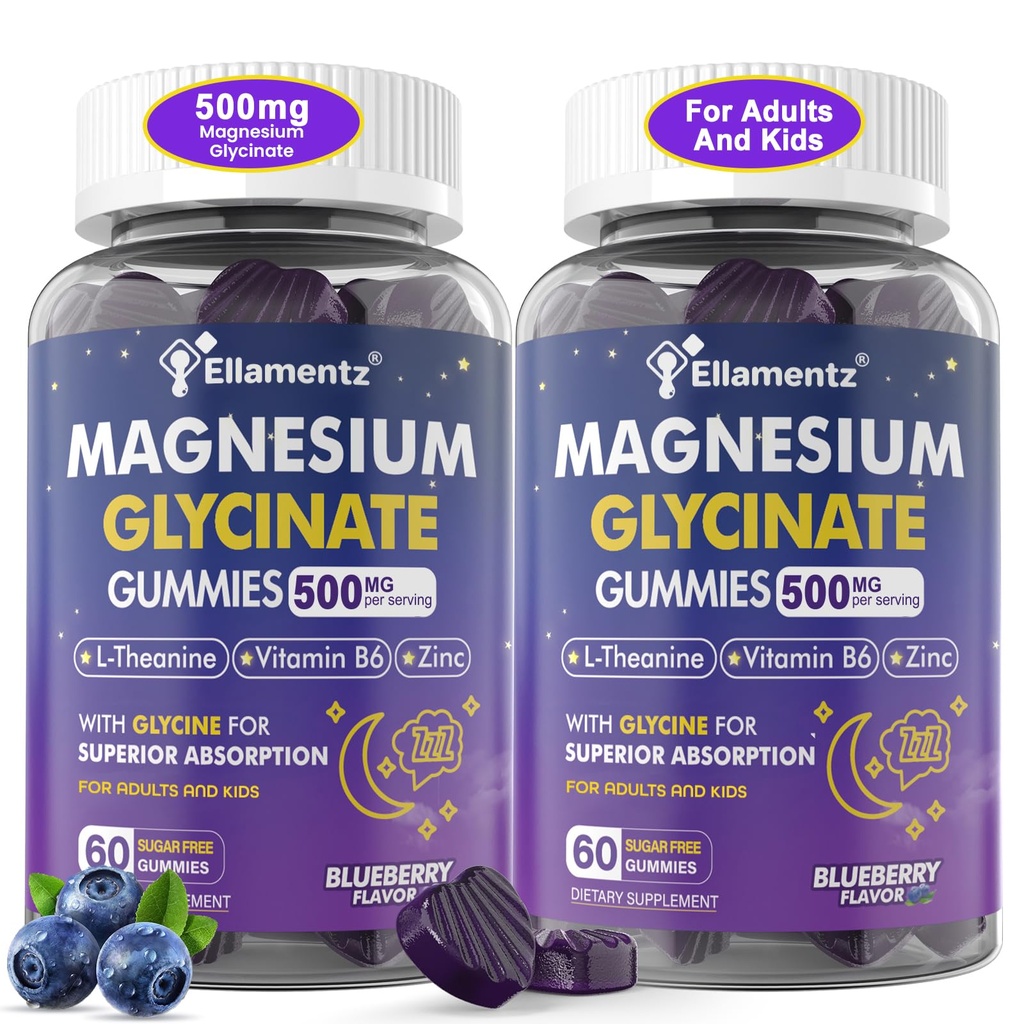 Glycinát hořečnatý Gummies 500mg / 250mg pro dospělé děti Děti Děti, Cukr Volný hořčík Klidný Spánek Pomoc, Děti Spící Gummie s L- Theanine Glycine B6 pro spánek, klid, svalovina, Relax Brain, No Melatonin, 2Pack