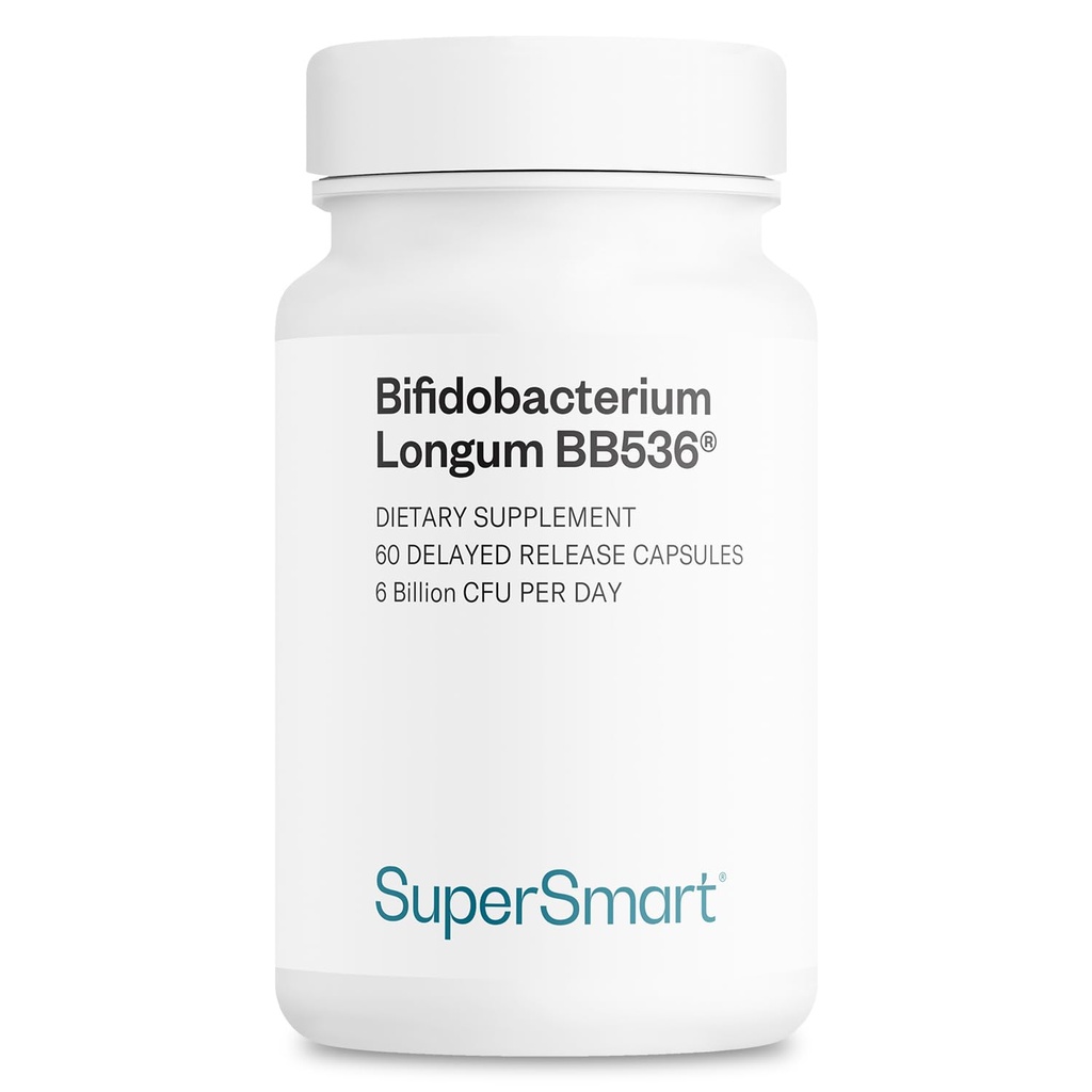 Supersmart - Bifidobacterium Longum (BB536) 6 miliard CFU za den - Probiotika & Prebiotika dodatek 124; Non- GMO & gluten zdarma - 60 DR Kapsle