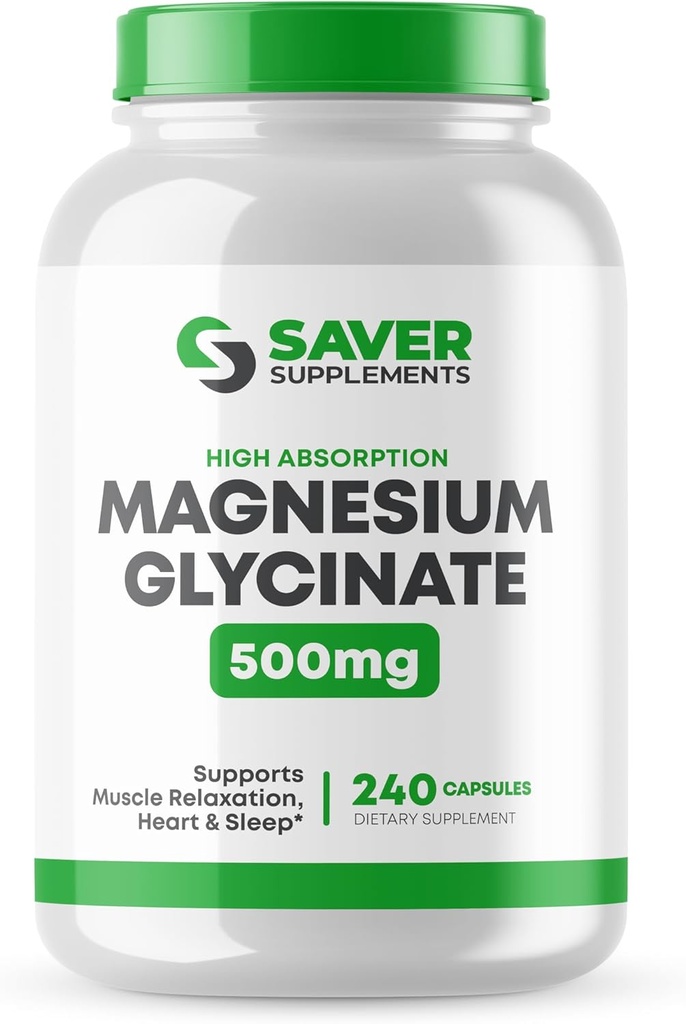 Glycinát hořečnatý 500 mg - vysoká absorpce, chelatovaný doplněk hořčíku pro svalovou, spánkovou, srdeční a nervovou podporu - Non- GMO & gluten zdarma - 240 Kapsle
