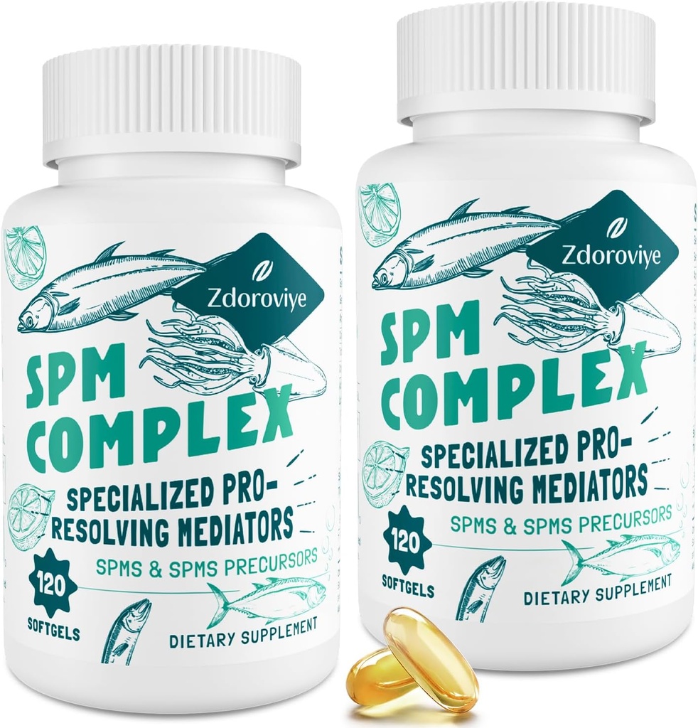 Zdoroviye SPM Doplněk - Specializovaný Pro- Resolving Mediators a SPM Prekurzory Komplex pro vyváženou imunitní odpověď, Brain, Tkáň & Buněčné - 120 Softbels (2 Láhev)