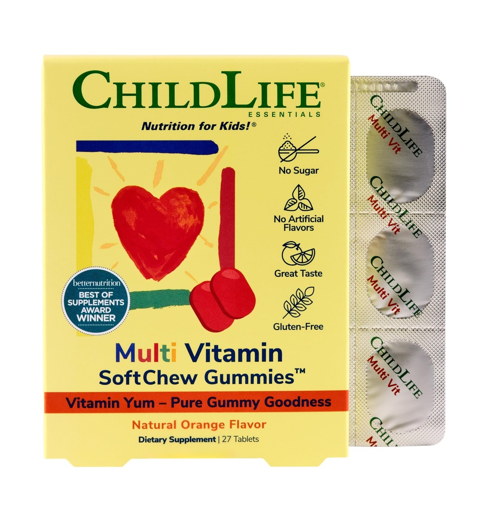 Dětský život ESSENTIALS Děti Multivitamin SoftChew Gummies - Děti Vitamíny, Multivitamin pro děti, Multivitamin Gummies, Hoddler Vitamíny, Děti Žvýkací vitamín, Cukr zdarma - Přírodní Orange, 27 Tablety