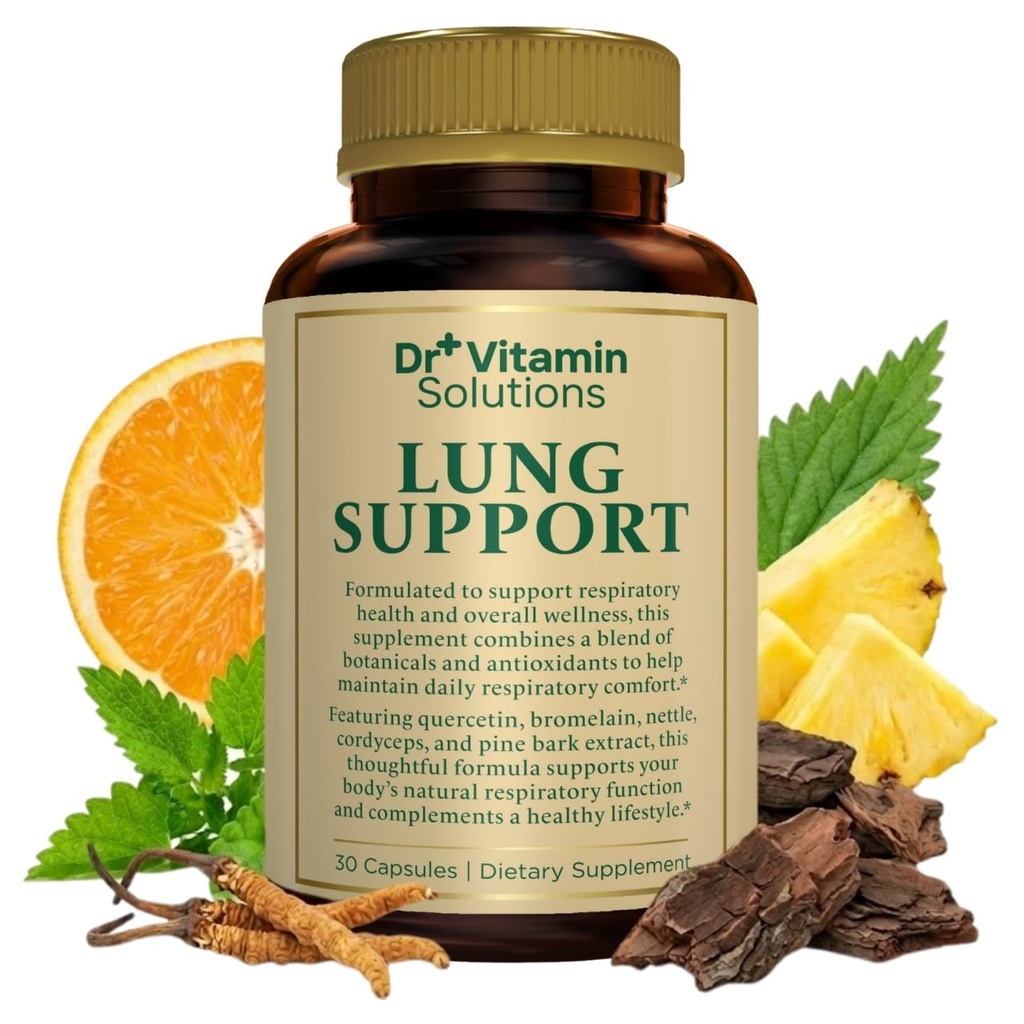 DR VITAMIN Solutions Lung Detox dodatek pro muže a ženy - 10- in-1 Blend w / Vitamin C & Butterbur Root - Podporuje Lung Health & Respirační funkce - Zlepšuje dýchání, Oxygen Flow - 30 Vegan Caps