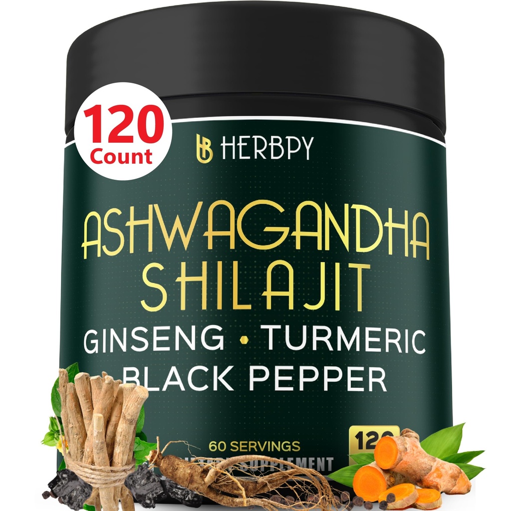 5in1 Ashwagandha Extra Strength with Shilajit for Stamina, Energy & Relaxation Support - Plus ženšen, Turmeric Root & Black Pepper - 120 Počet