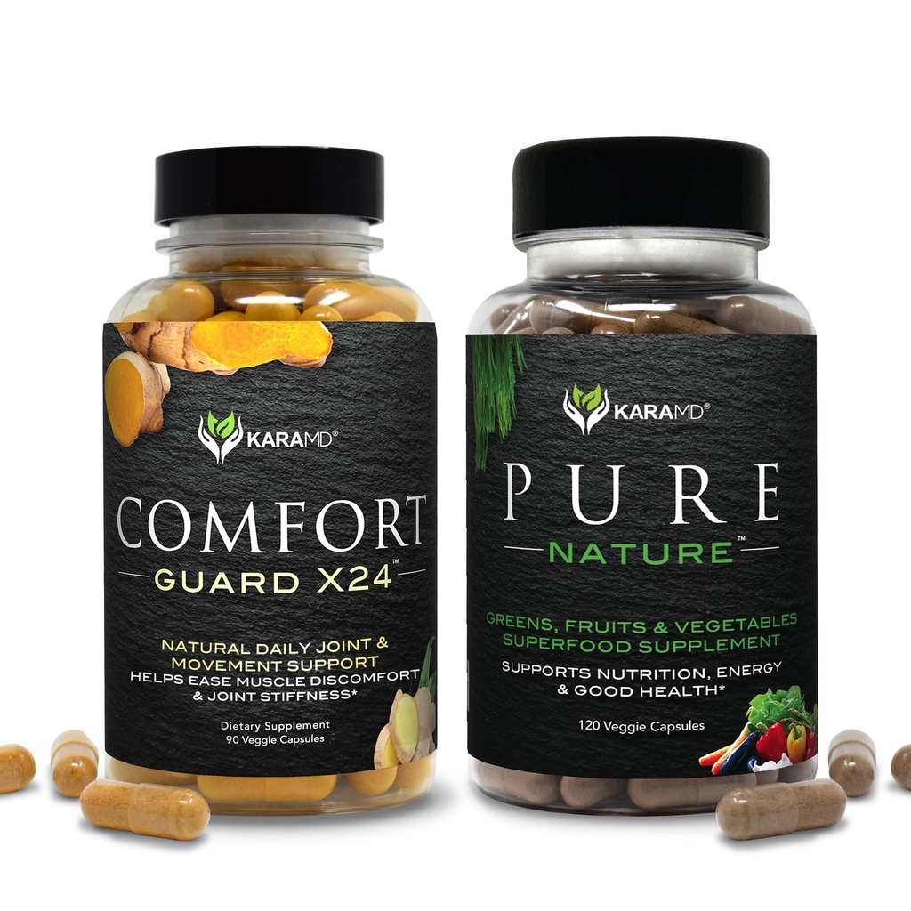 KaraMD Pure Nature & Comfort Guard Bundle 124; All Food Green, Ovoce & Zelenina Dodatek + Movement Support CU124; Non-GMO, Vegan, Gluten- Free (30 Servings Each)