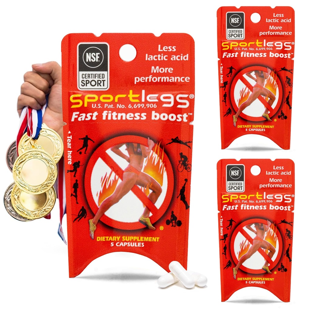 SPORTLEGS Rychlé Fitness Boost Pre Workout pro muže a ženy, Lactic Acid dodatek, Sportovní vytrvalost paliva doplňky pro běžce - 5-Cap Packet, Zkušební balení 3
