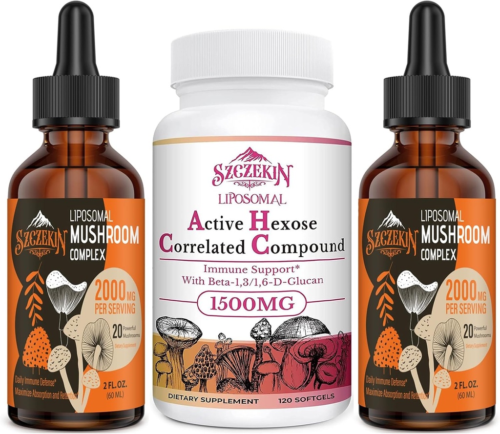 1500 MG Liposomal Active Hexose Související doplněk 120 SoftGels Bundle s 2000 MG Liposomal Houbový Komplex Kapky 60 Služeb