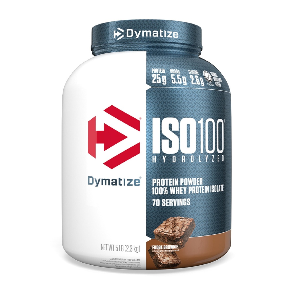 Dymatizovat ISO100 syrovátkové bílkoviny prášek izolát, Fudge Brownie, 25g proteinu, 5 liber, 5,5g BCAA, méně než 120 Cal., gluten zdarma, 1g tuku, 1g cukru, 2g karbu (70 servisů)