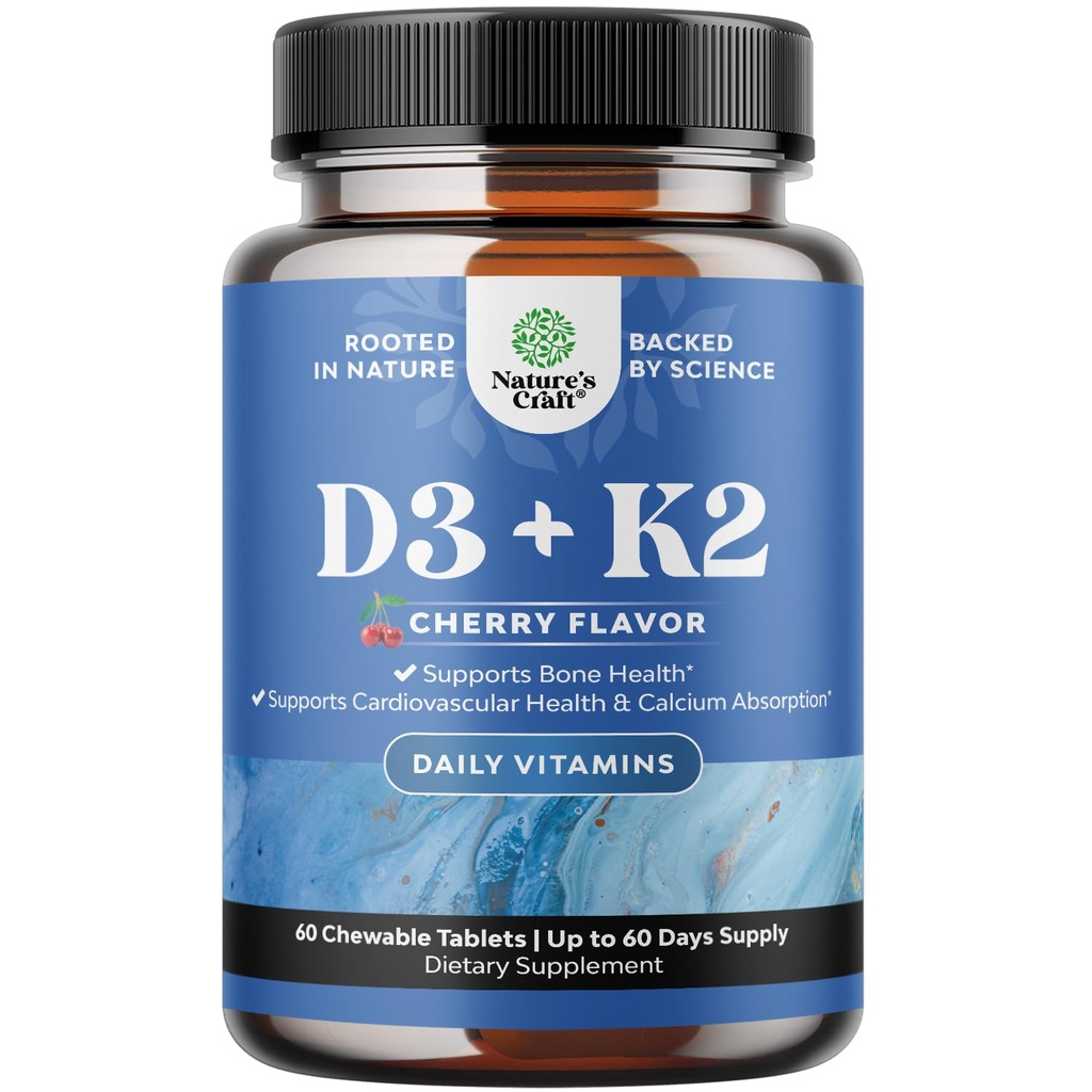 Vitamin D3 s doplňkem K2 MK7 - Vitamin D3 2000 IU Tablety a K2 pro imunitní podporu Bone Health Health Joint Support Bone Strength and Mood Boost - VIT imunitní systém - 60 Počet