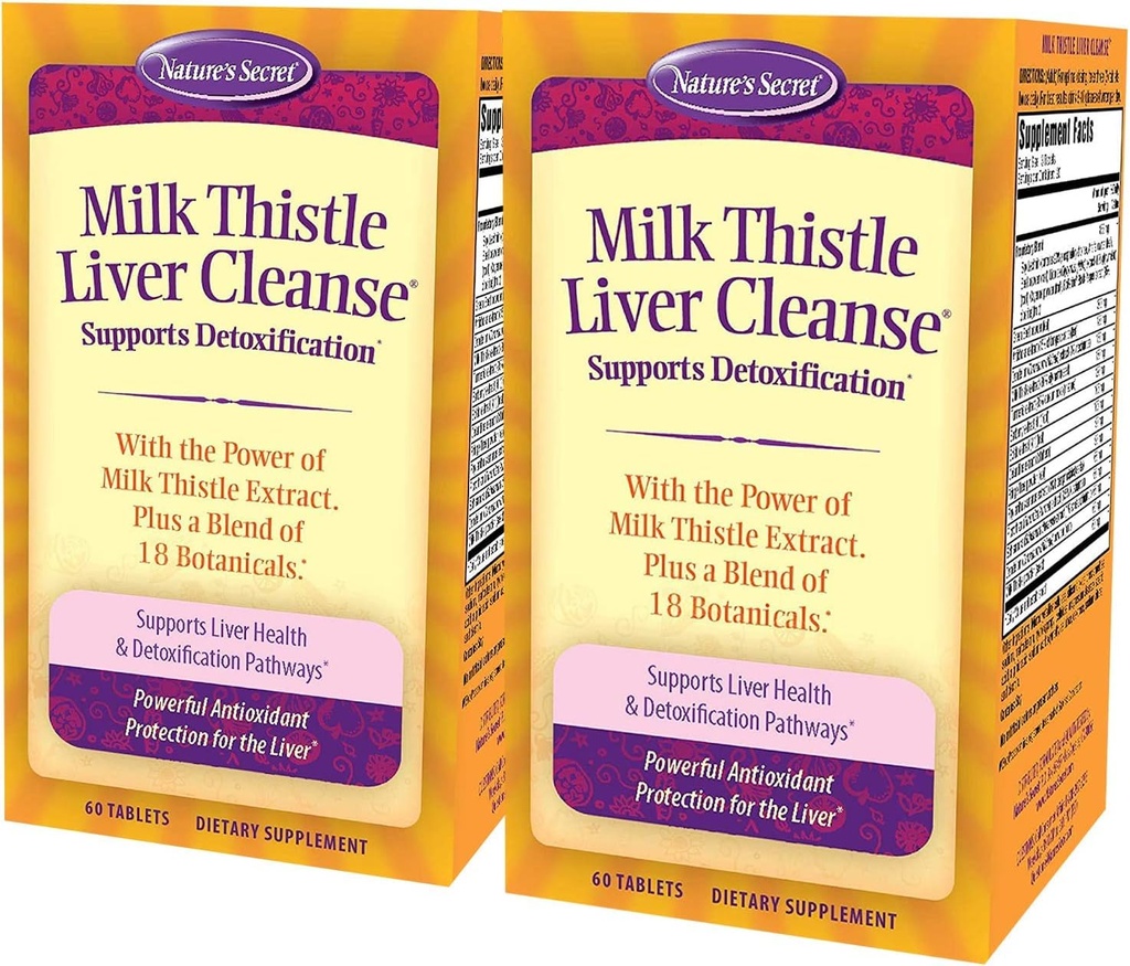Příroda 's Secret Milk Thistle Játra Cleanse - Podporuje zdravé funkce jater & detoxifikace -18 Botanická směs kurkuma, Pampeliška, Řepa, & Artyčok - Přírodní silný antioxidant (Balení 2)