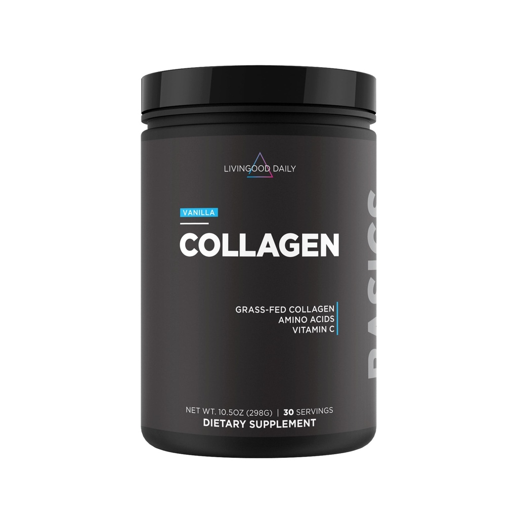 Livingood Daily Vanilla Kolagen Prášek pro ženy a muže, Hydrolyzované Kolagen Peptidy Prášek s vitamínem C, Protein s 20 aminokyseliny, Typ I & III, Tráva Fed, Keto, Paleo, Gluten Free, 30 Srvgs
