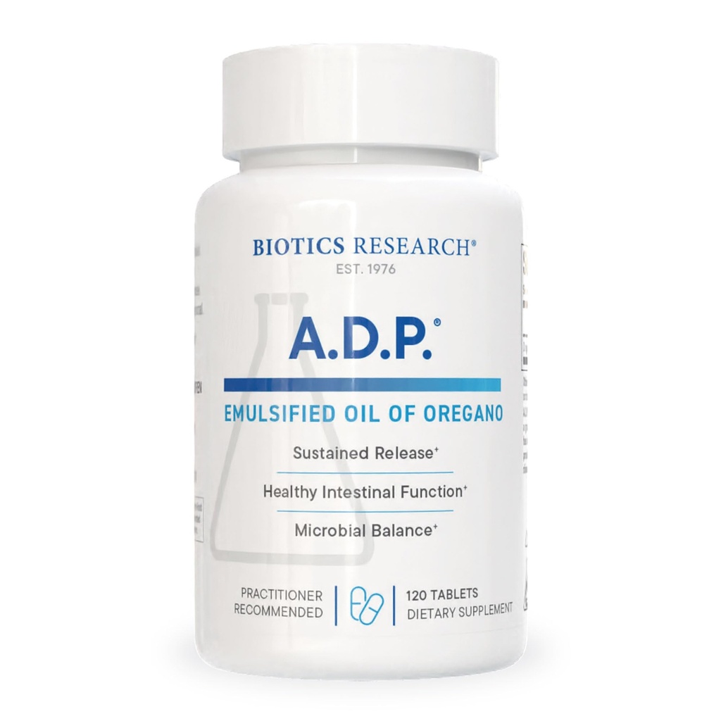 Biotika Výzkum A.D.P. Emulgovaný olej z Oregano tablety pro GI zdraví - Trvalé uvolňování pro vysokou absorpci Obsahuje Carvacrol, Wild oregano Oil 50mg / S - Patentovaný vzorec -Non GMO -120 Tablety