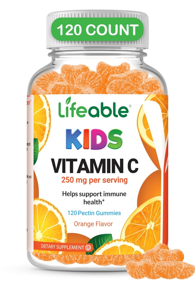 DOCTOR 'S NEJLEPŠÍ vitamin C Gummies for Kids - Vegan, GMO Free & gluten Free - Great Orange Flavor Pectin Chews - Dětský dietní dodatek - 250 mg vitaminu C - 120 Jellies [60 dávek]