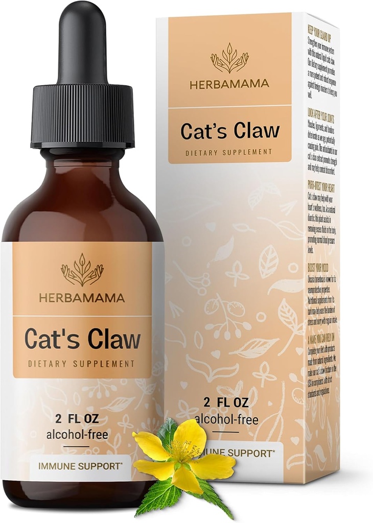 HERBAMAMA Cat 's Claw Tincture - Vegan Cat' s Claw Extract Dodatek pro imunitní podporu - Non-GMO, Alkohol & Sugar- Free Uncaria Tomentosa Drops