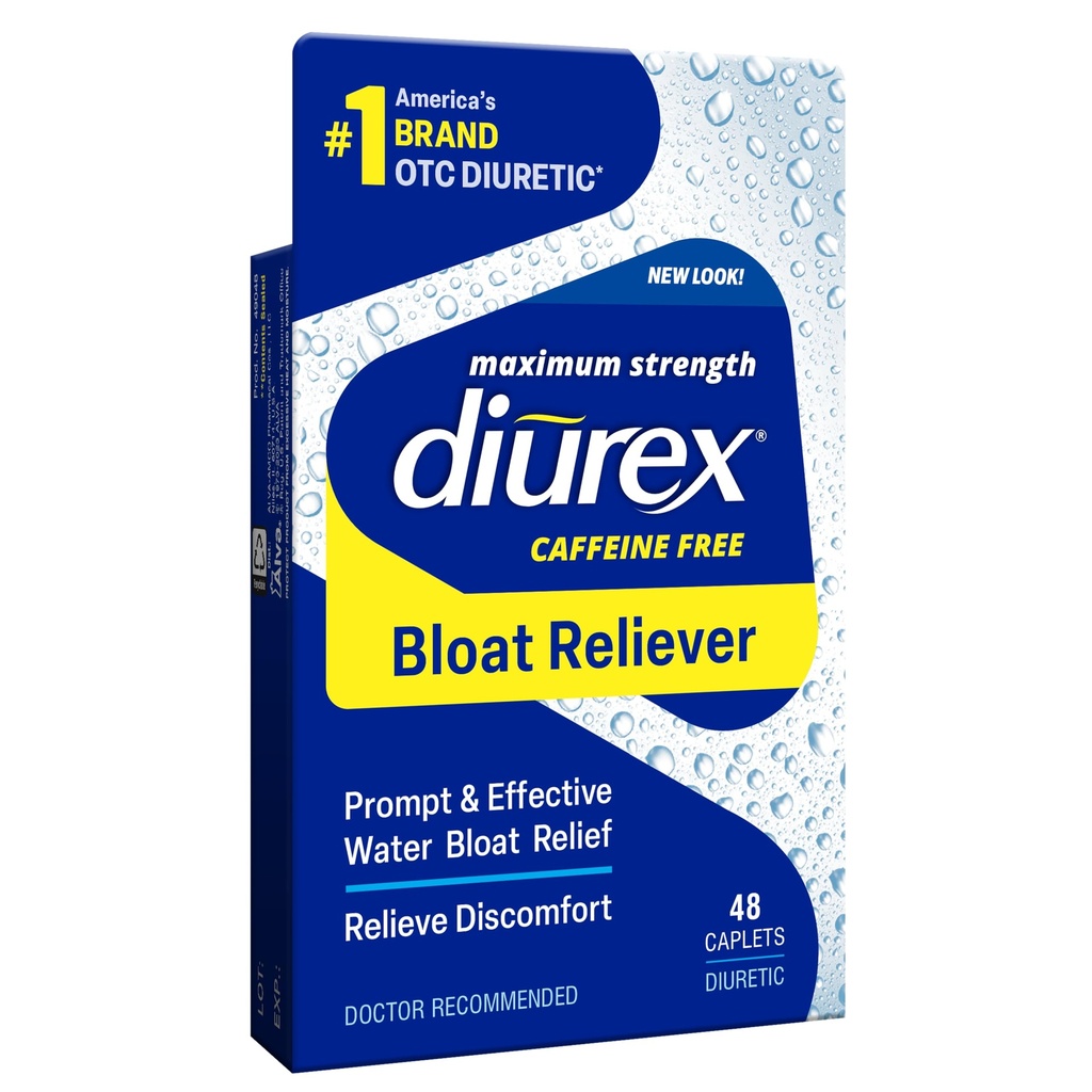 Diurex Caffeine-Free Bloat Relief, Maximální síla, Relieve vodní Bloat Discomfort, Až 6 hodin úlevy, 48 Počet