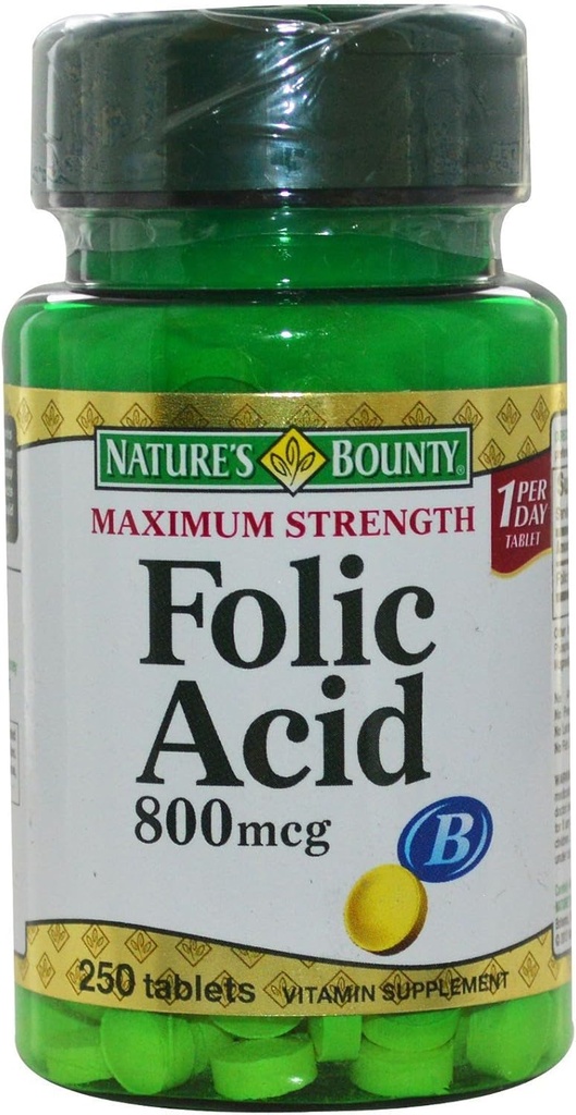 Nature 's Bounty Folic Acid 800 mcg Tablety Maximální síla 250 ea (balení po 5)