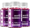 Vitamatic Biotin Gummies 10,000 mcg pro silnější vlasy, kůže a nehty - 60 Vegan Gummies - Také nazývá vitamin B7 (3 láhve)