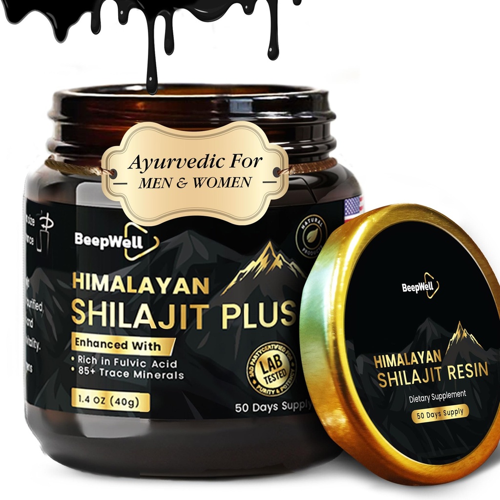 Čisté himalájské organické Shilajit Resin Extract pro muže a ženy - 100% přírodní Ashwagandha Black Pepper Shilajit Resin pro muže ženy Gold Ayurvedic, Fulvic Acid 85 + Trace Minerály, 50 Služeb, 40 Grams