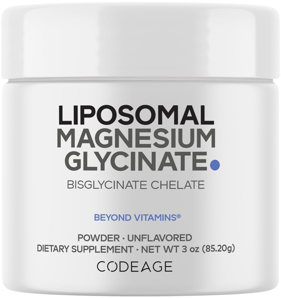 Codeage Magnesium Glycinát Powder Supplement, 2-Month Supply, Bisglycinát Magnesium Chelate, Neochucený, Lipozomální dodávka, Chelated Magnesium Powder Mineral, Non- GMO Vegan, 3 oz