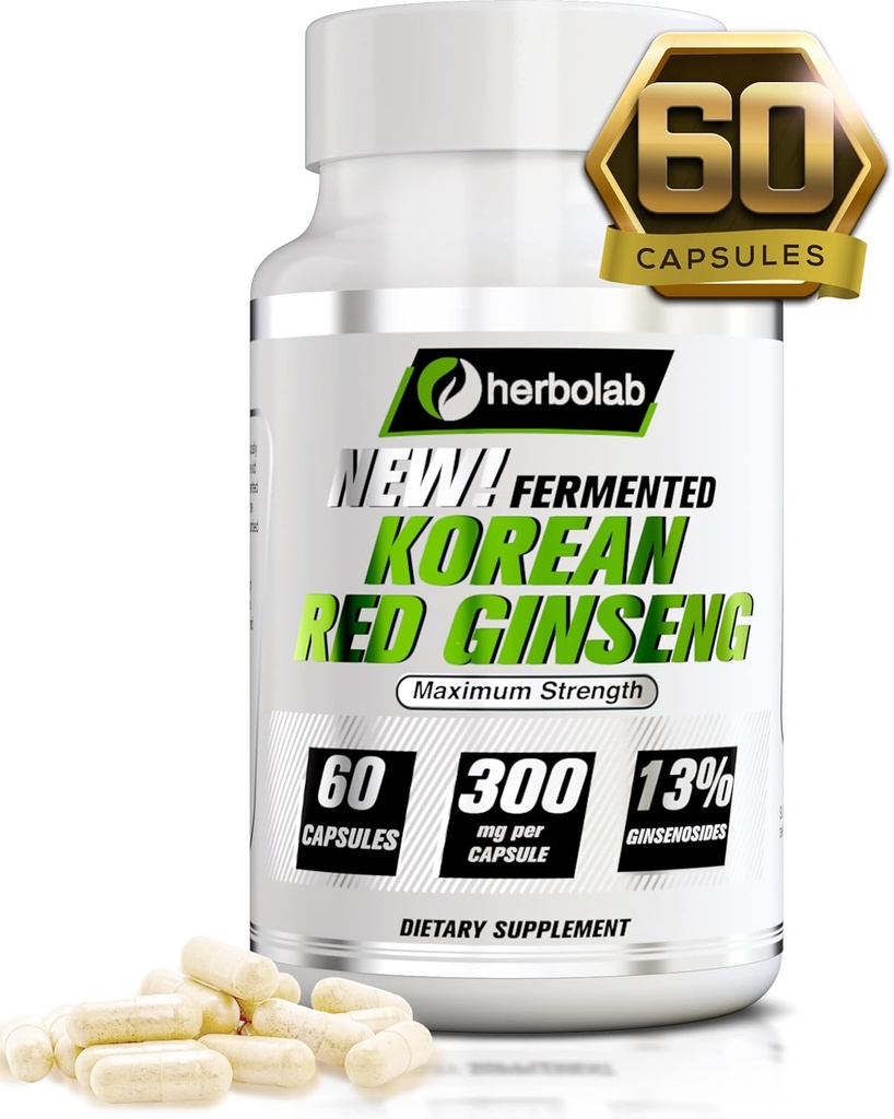 Herbolab Korean Red Ginseng Fermented 10: 1 (13% ginsenosids) - Genuine Panax Ginseng z Koreje 6 Roky staré Kořeny - Patentovaný extrakt technologie