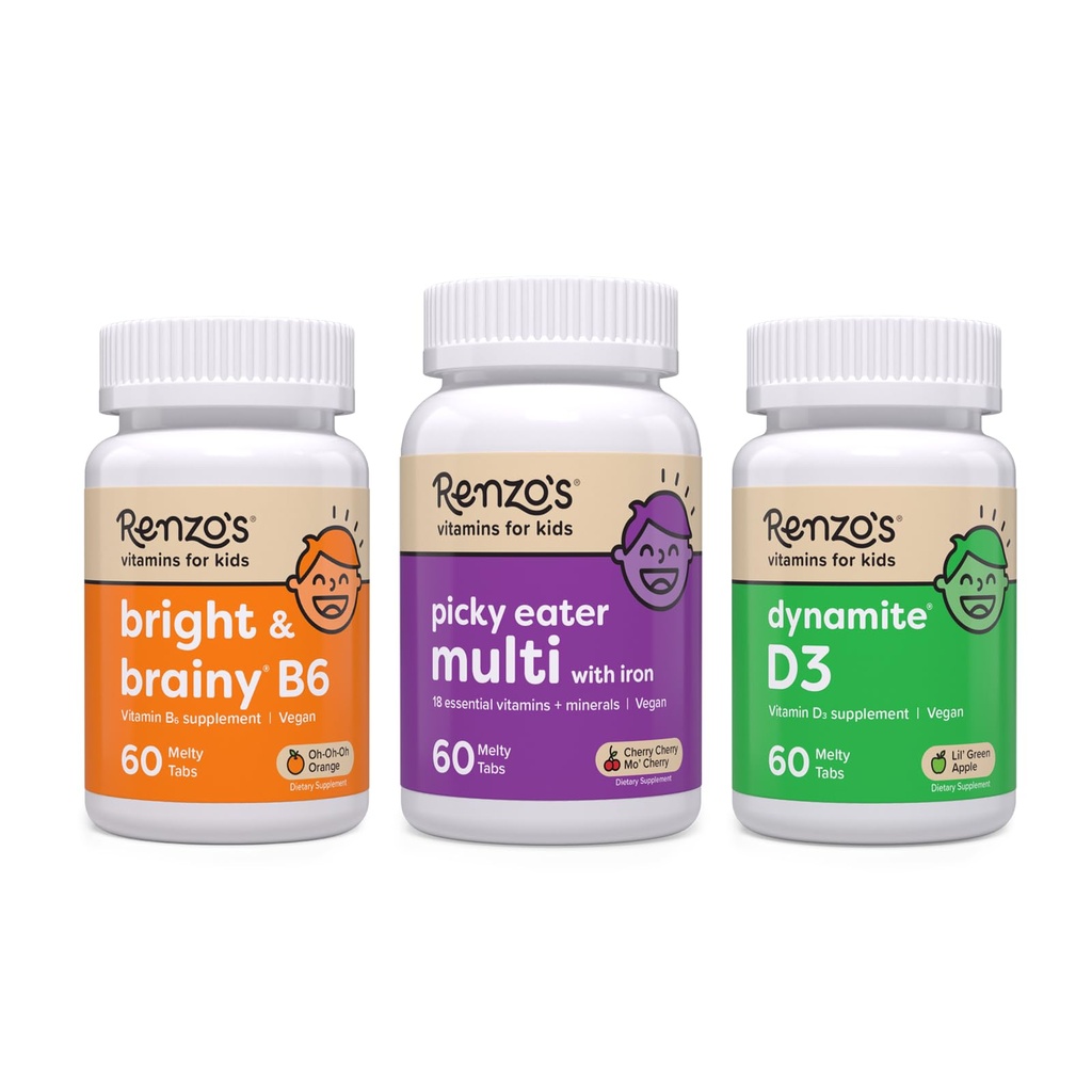 Renzo 's Vitamíny Adventurous Kid Bundle - Picky jedlík Děti Multivitamin, Vitamin D3 pro děti, a Bright & Brainy Vitamin B6