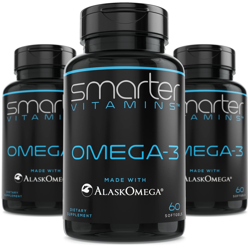 (3 Pack) Smarter Omega 3 Fish Oil, Berry Flavor, Burless, Chutné, 2000mg, DHA EPA Triple Strength Brain, Made with AlaskOmega ®
