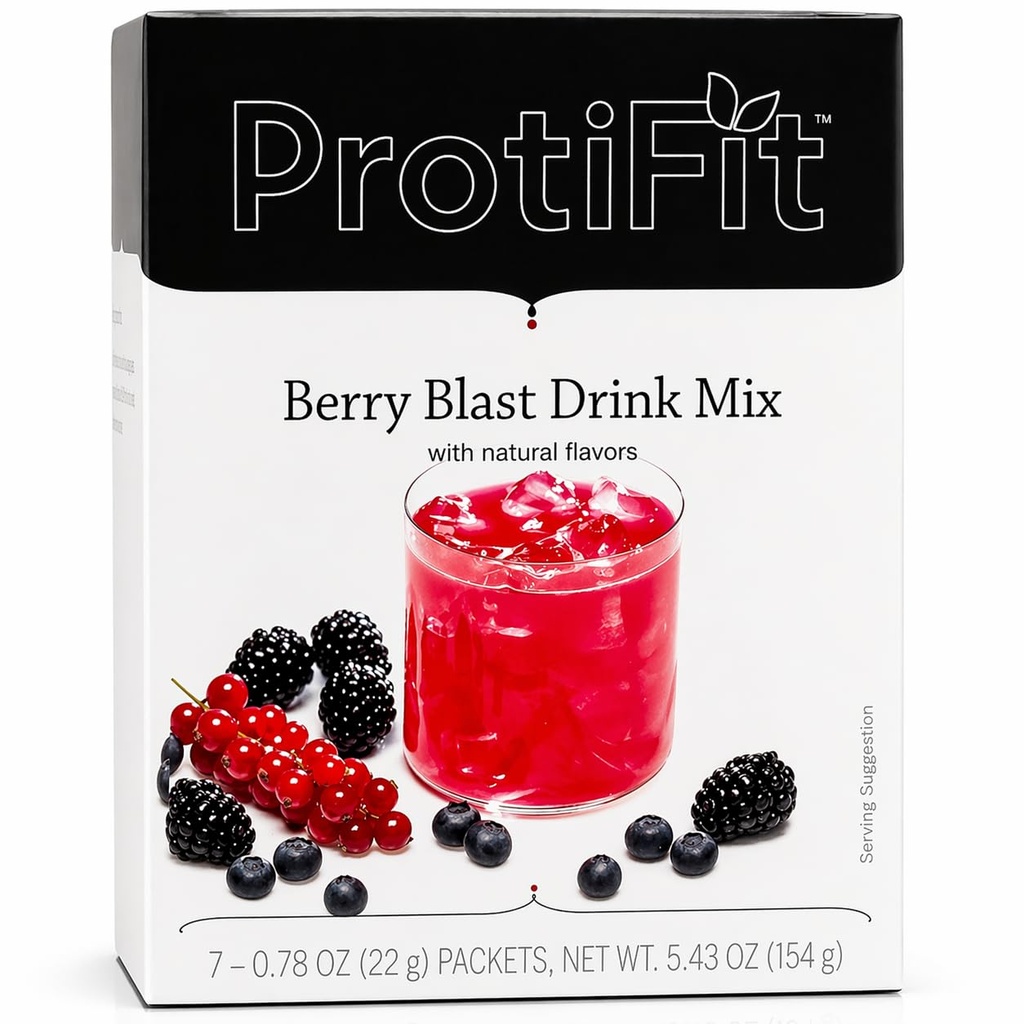 ProtiFit - High Protein Ovoce Ochucené Powder Drink Mix, 15g Protein, Nízká kalorie, Sugar Free, Ideal Protein Compatible, 7 Servings Per Box (Berry Blast)