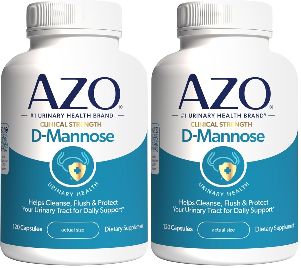 AZO D Mannose Urinary Tract Health, Cleanse, Flush & Protect The Urinary Tract, No.1 Pharmacist Doporučené značky, Klinická síla, Non- GMO, 120 Počet (balení po 2)