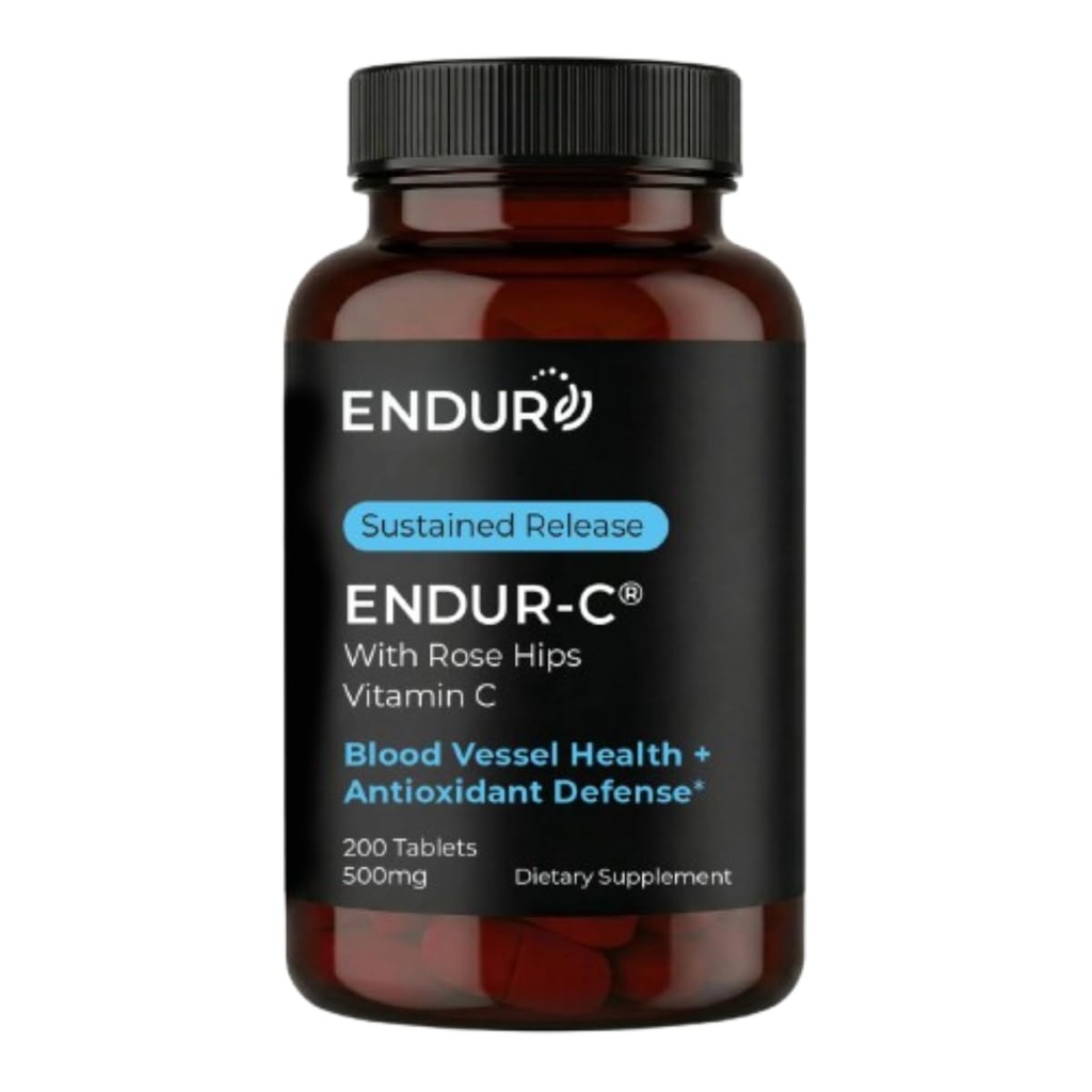 Endur ENDUR- C Vitamin C s Rose HIPS, podporuje výrobu kolagenu, antioxidační ochranu & Gentle Digestion, gluten zdarma, 500 mg (200 tablet)