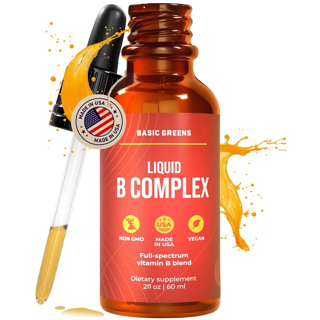 Vitamin B Complex Liquid Drops - Síla sublingvální formule, Maximalizuje absorpci a zvyšuje energii - B1, B2, B3, B5, B6, B7, B9, B12 - Přírodní doplněk pro imunitu (B Complex)