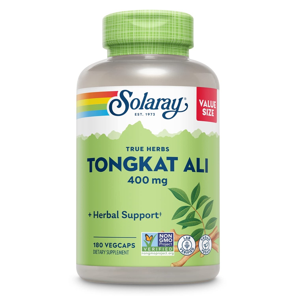 SOLARAY Tongkat Ali 400 mg - Longjack Tongkat Ali pro muže - Bylinná podpora pro zdraví a vitalitu mužů - Vegan, Non- GMO, Laboratoř ověřená - 180 Služeb, 180 VegCaps