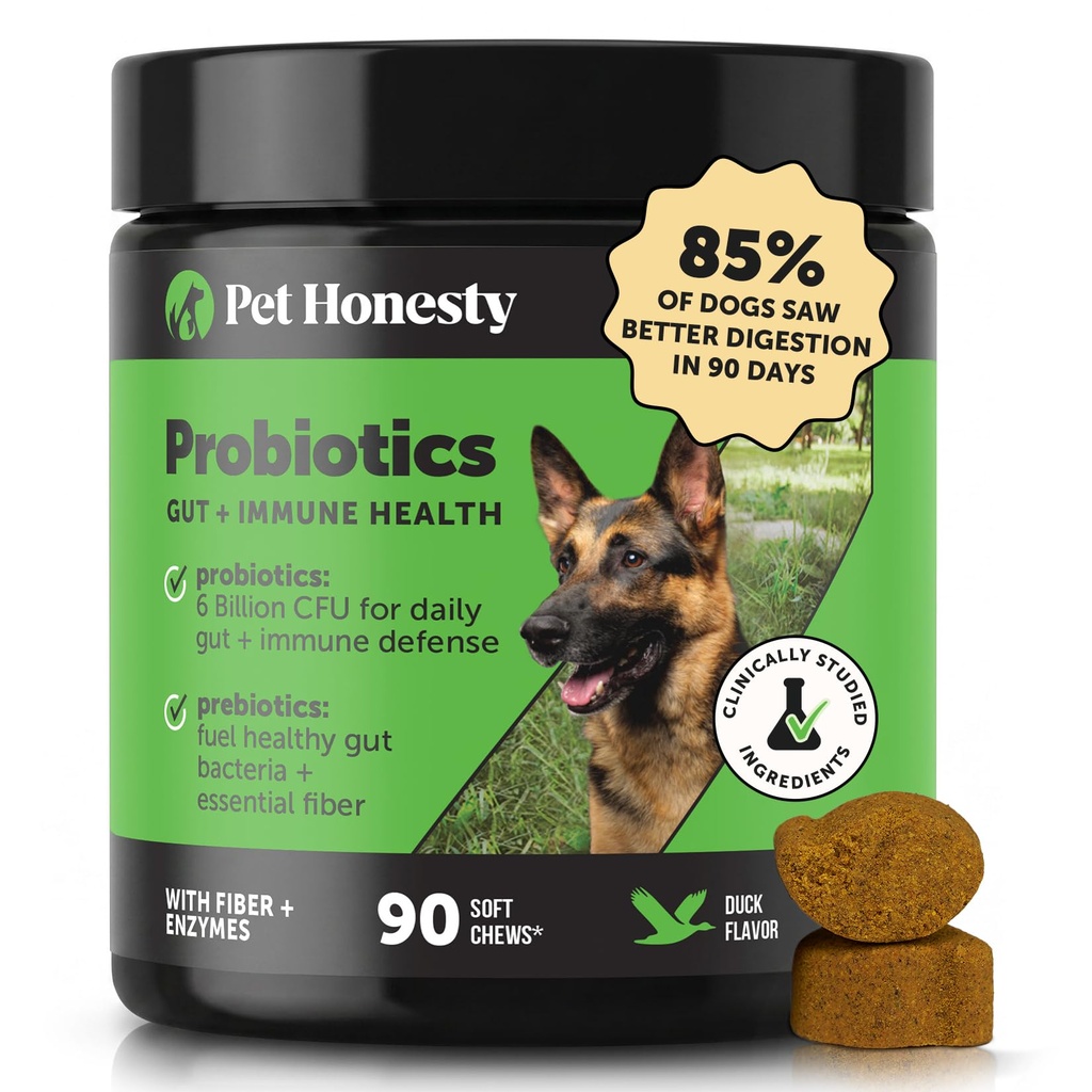 Pet Upřímnost Probiotika pro psy pro příležitostné Průjem & Bowel podpora, Dědičné Enzymy s Prebiotika pro Gut zdraví pro psy, Imunity Health & Itch Relief (Duck 90 ct)