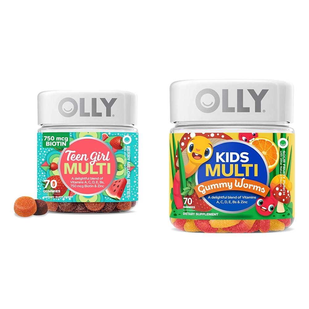 OLLY dospívající dívka Multi Gummy, Děti Multivitamin Gummy Worms, Vitamíny, Minerály, Imunitní podpora, 35 & 45 Day Supply