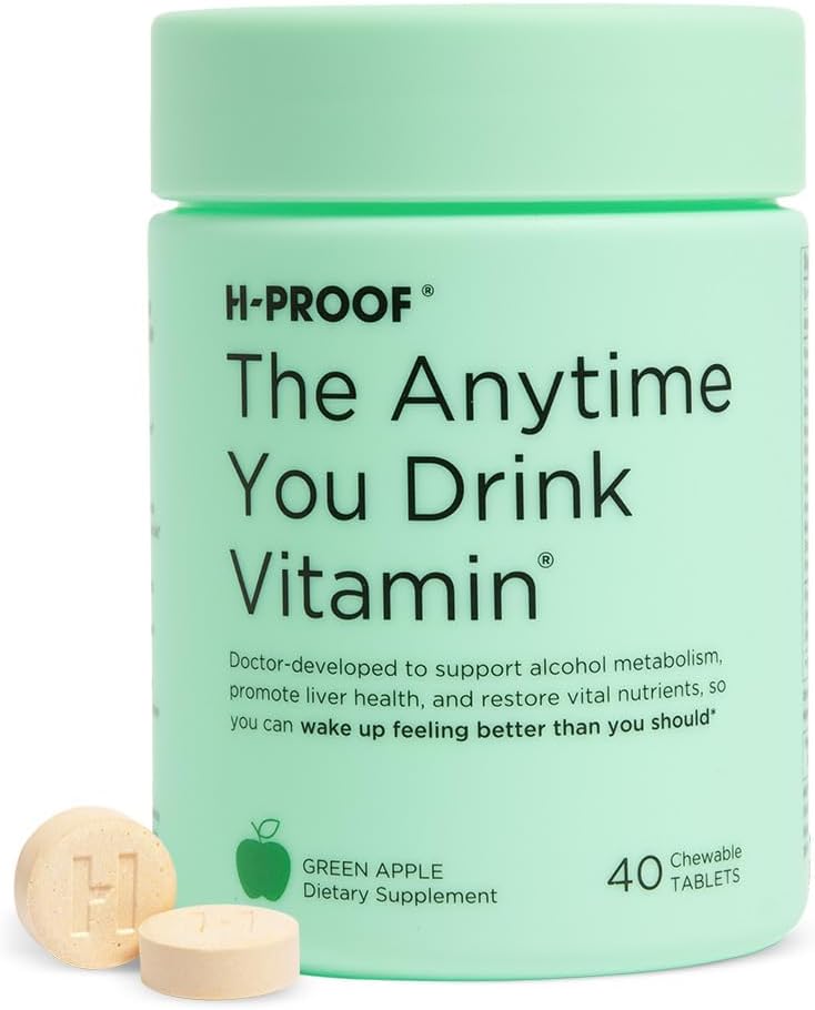 H-PROOF Kdykoliv budete pít vitamin, zdraví jater a imunita podpora s elektrolyty, mléko Thistle, a vitaminy B & C - 40 Žvýkací tablety (20 Služeb), Vegan, zelené jablko
