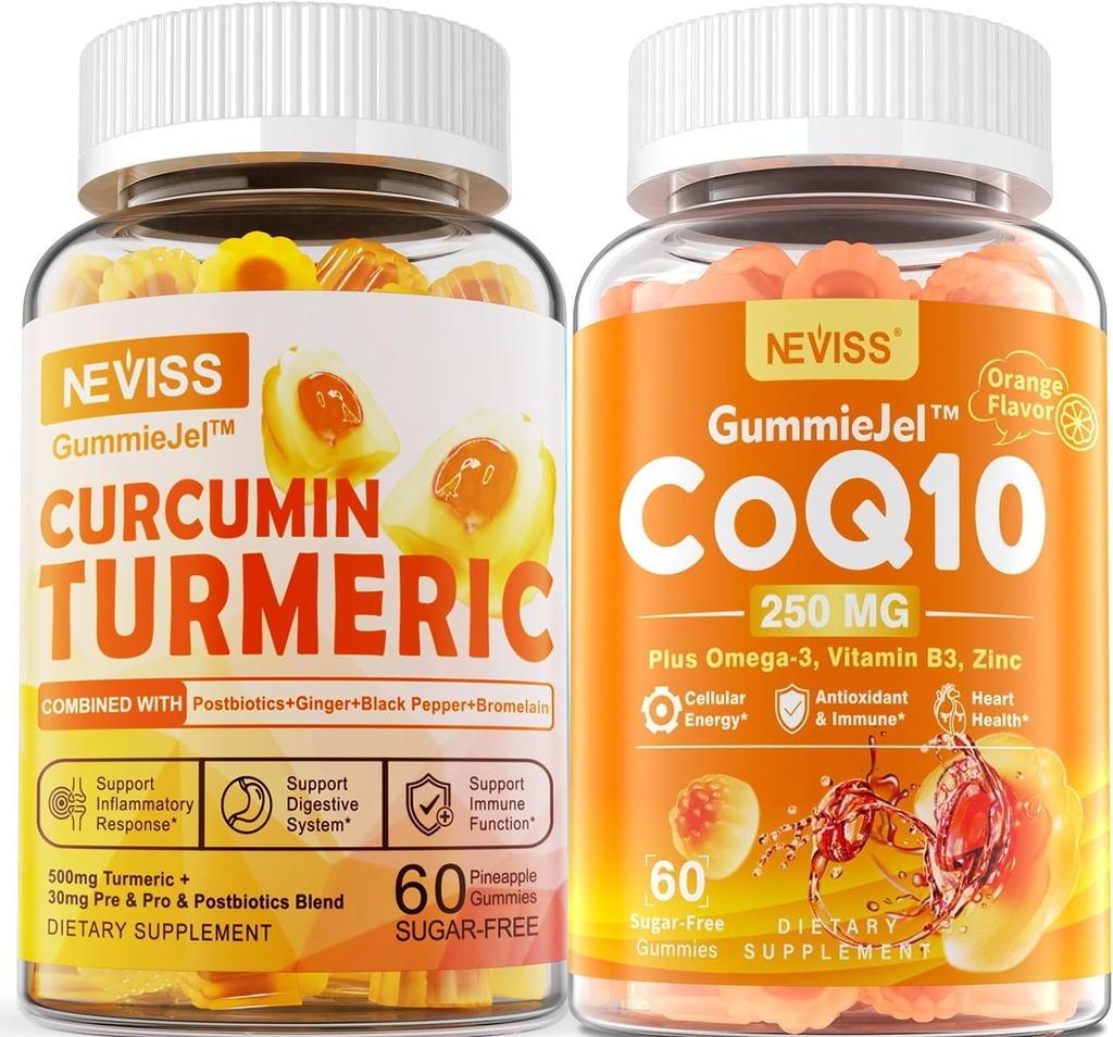 Sugar Free Turmeric Curcumin plněné gumy 550mg & CoQ10-250mg plněné gumy, imunitní, trávicí zdraví, Cellular Energy & Antioxidant Support