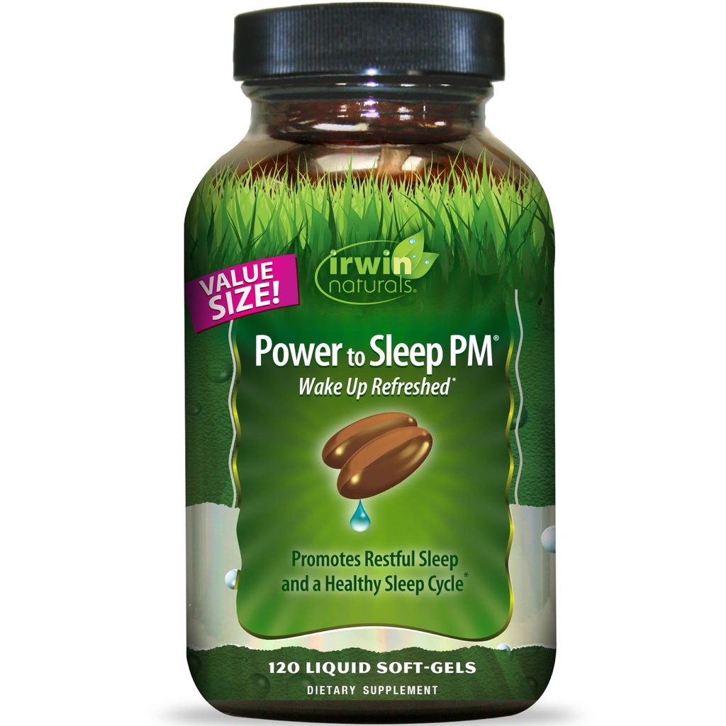 Irwin Naturals Power to Sleep PM - 120 Liquid Soft- Gels - s melatonin, GABA, Ashwagandha, Valerian Root & L-Theanine - 60 Služeb