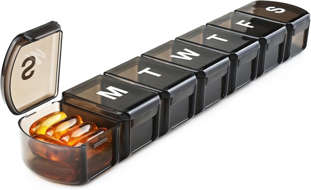 XL Týdenní box Pořadatel 7 Den, 1 týden Jumbo Pill Disperser Případ Jednou denně, MOLN Hymy Denní medicína Kontejner držet léky, vitamíny, rybí oleje a dodatek (Black