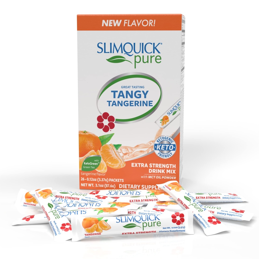 SlimQuick Extra Pevnost Řízení hmotnosti Mix pro ženy, Tangerine - Pomáhá metabolismus, udržuje plný pro delší s zeleným čajem, Caffine, Chaste Tree, Rhoddiola Extract - 26 Počet