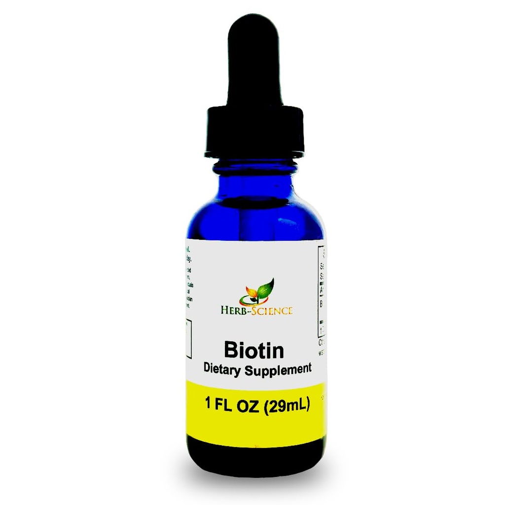 Liquid Biotin B7 - High- Absorpce, Cold- Pressed D- Biotin USP, Vegan, Alcohol- Free, Sublingual Drops, No umělé Flavors, Blue Cobalt Glass Bottle for Potency & Purity - 1 oz
