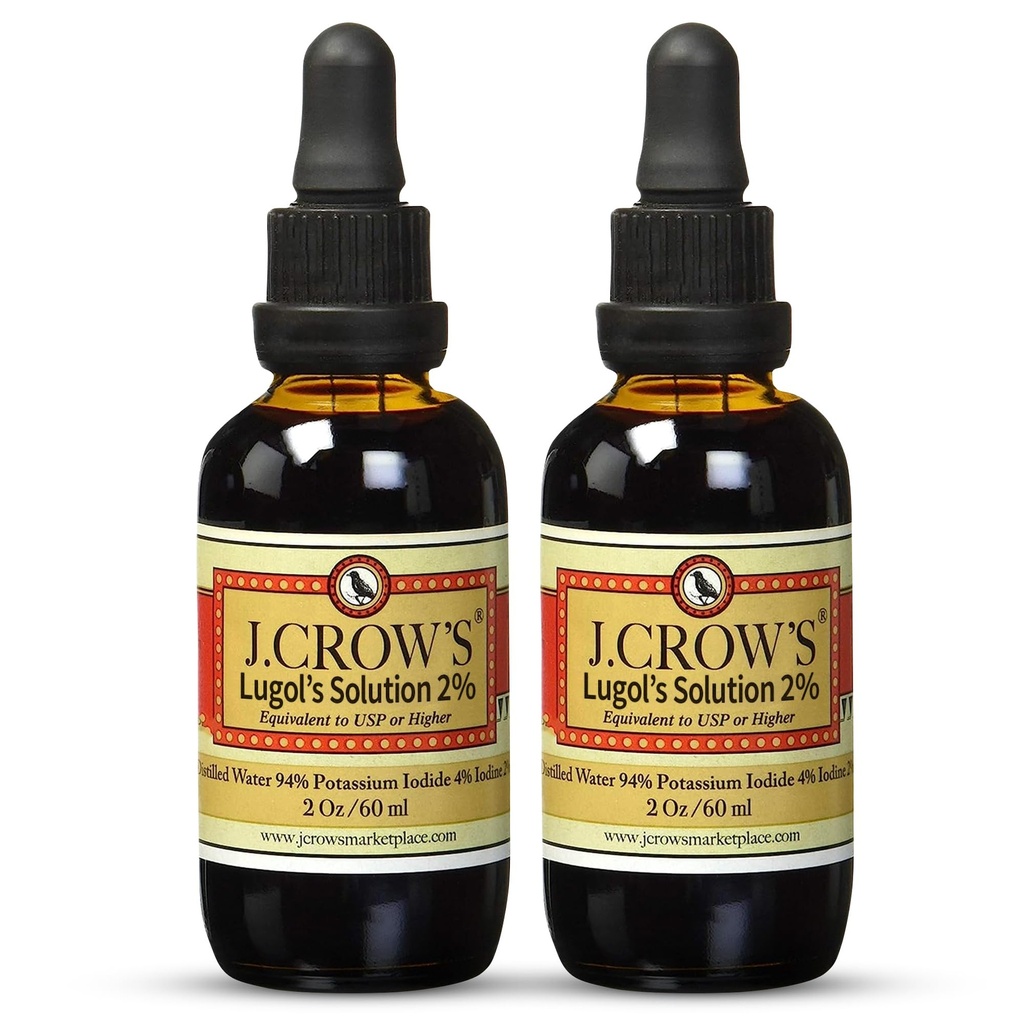 J.CROW 'S ® Lugol roztok jódu 2% 2 oz (2 láhve) - Premium jód & kalium iodid Liquid, gluten &, Alkohol- Free Natural Brine Extract, No Expiration