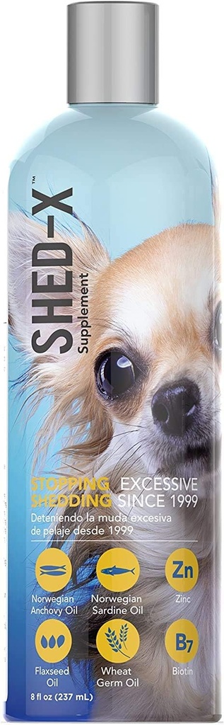 Shed-X Liquid Dog dodatek, 8oz - 100% přírodní - Pomáhá psa Shedding, Rybí olej pro psy podporuje pleť & Coat, Psí olej pro potraviny s esenciální mastné kyseliny, vitamíny, a minerály