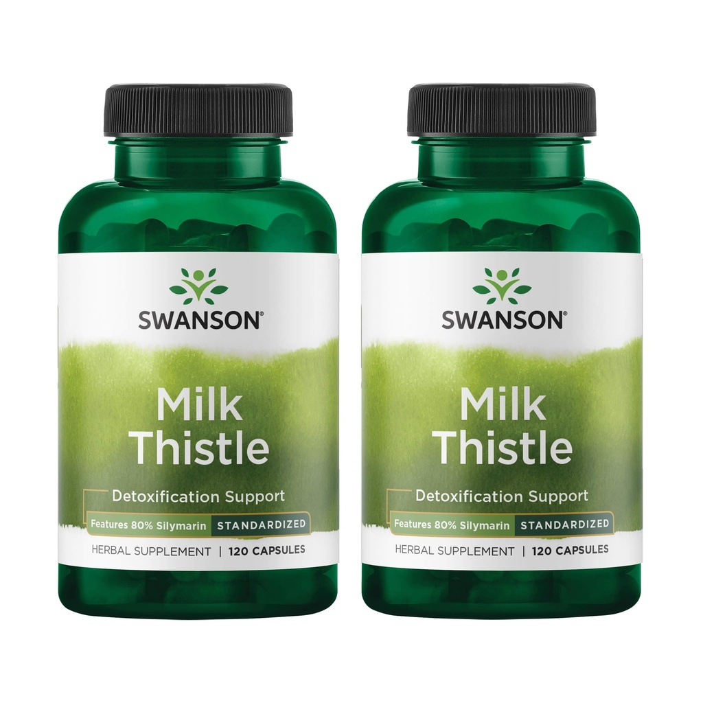 Swanson Milk Thistle (Standardizované) - Bylinný doplněk pro podporu jater w / 80% Silymarin - Přírodní vzorec pomáhá udržet celkové zdraví a wellness - (120 Kapsle) (2 balení)