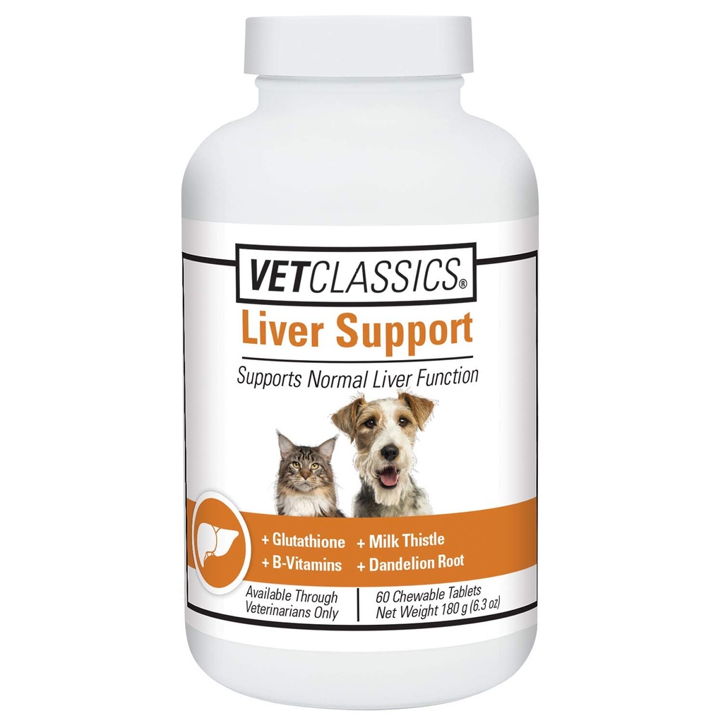Vet Classics Jaterní Supplement pro psy, Kočky - Funkce jater - B-Vitamíny, Glutathione, Mléko Thistle - Měkké tablety, Žvýkačky - 60 Žvýkací tablety