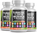 Turmeric Moringa dodatek 124; Ginger Boswellia Saffron - dodatek pro ženy a muže s Cejlonskou skořicí, Tart Cherry, Quercetin Česnek Nettle Svatý Basil - 3Pack