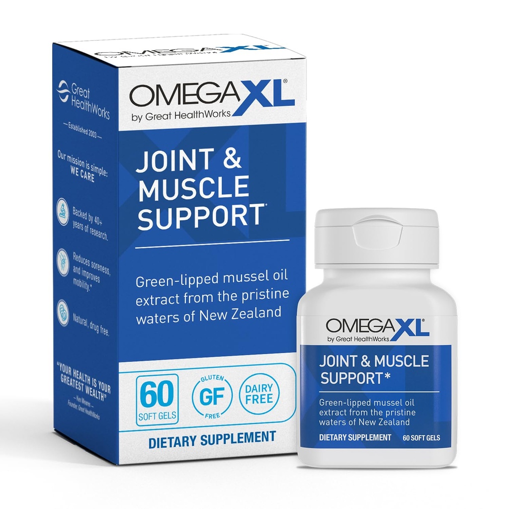 OmegaXL Společná podpora Dodatek, pro úlevu - Přírodní Muscle Support, Green Lipped Mussel Oil, Soft Gel Pills, Drog- Free, 60 Počet