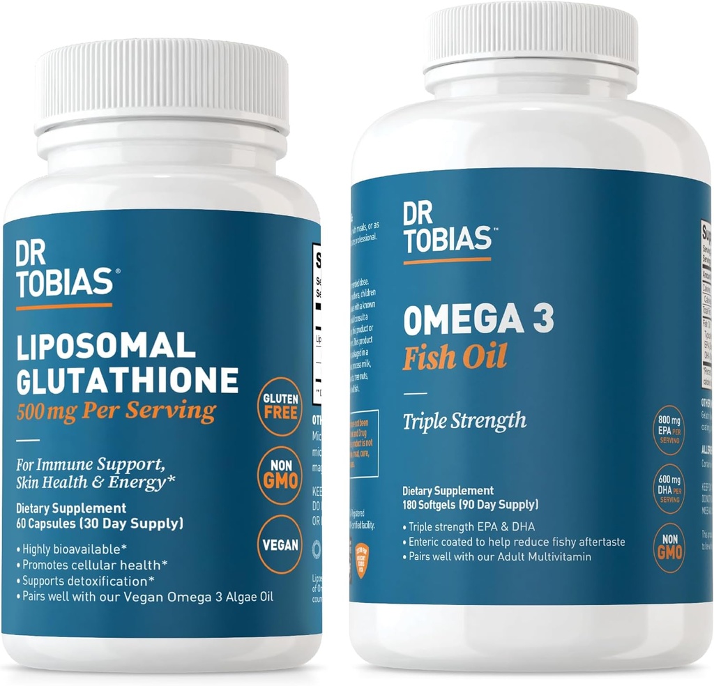 Dr. Tobias Omega 3 Rybí olej a liposomální glutathion - podporuje imunitní funkci, zdraví pokožky a absorpci živin - Non- GMO