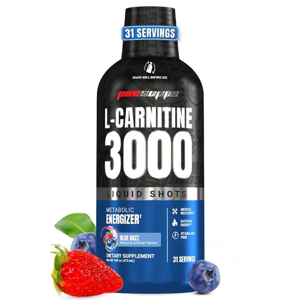 PROSUPPS L- karnitin tekutý 3000, stimulant- zdarma tekuté panáky pro muže a ženy - čistý pracovní nápoj pro energii, výkon a svalovou obnovu - Ne cukr, žádné sacharidy - 31 Služeb, Blue Razz