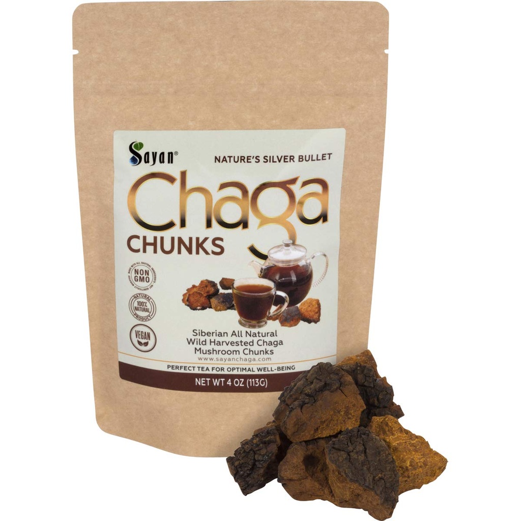 Sayan Sibiřské čisté syrové chaga houby s černým Top Crust 4 Oz / 113 g - Premium Wild- sklizené antioxidant čaj pro imunitní podporu, soustředění a stravovací zdraví - Non- GMO