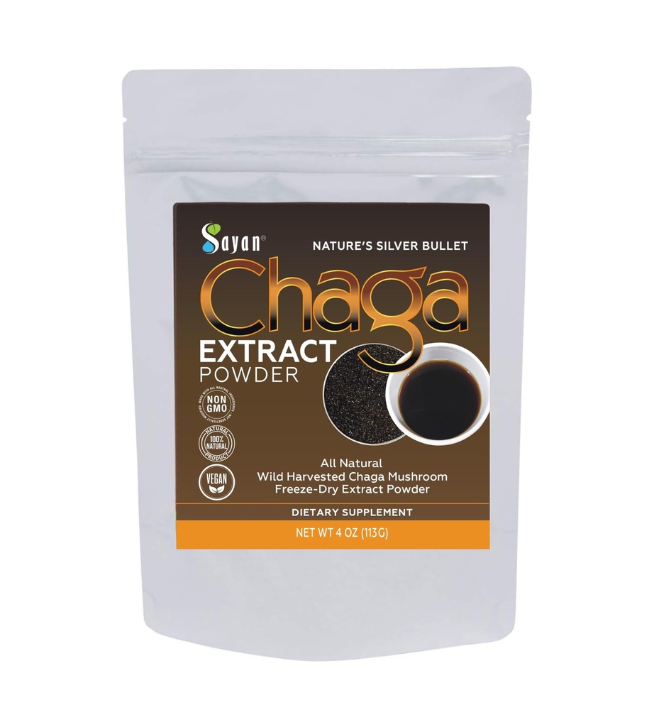 Sayan Chaga Houba Extract Powder (4oz) - Freeze Sured Sibiřský Wild Harvested - Organic Antioxidant Tea for Imunity and Digestion Support - Focus, Energy, Clarity, Wellness - No Additives