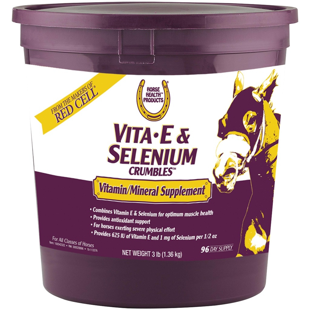 Farnam Horse Health Vita E & Selenium drtí koně vitamín dodatek, podporuje optimální svalové zdraví a antioxidační podporu, 3 lbs., 96 denní dodávka