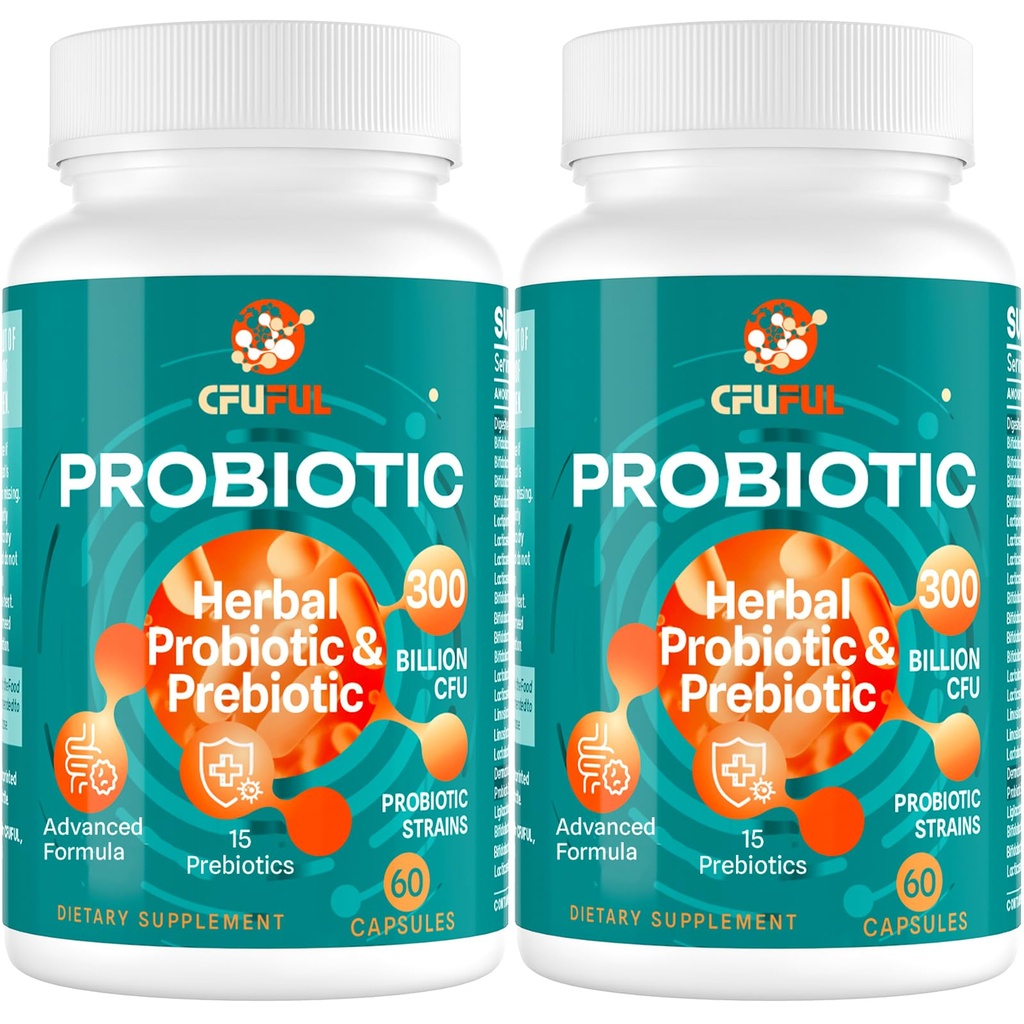 Probiotika pro ženy a muže - 300 miliard CFU, 24 Strany Probiotické + 15 Organic Herbs Prebiotics Blend, pro celkové stravitelné Gut zdraví, imunitní, zácpa & Bloating, Stabilní skladování - 4 měsíce